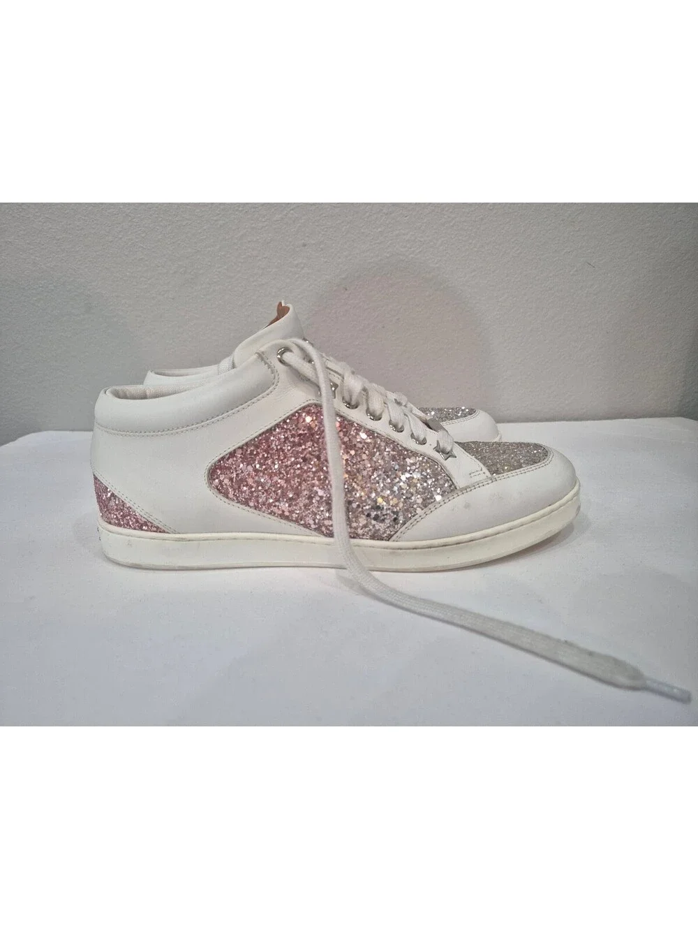 JIMMY CHOO Miami Sneakers Glitter Leather Sneakers Size 39